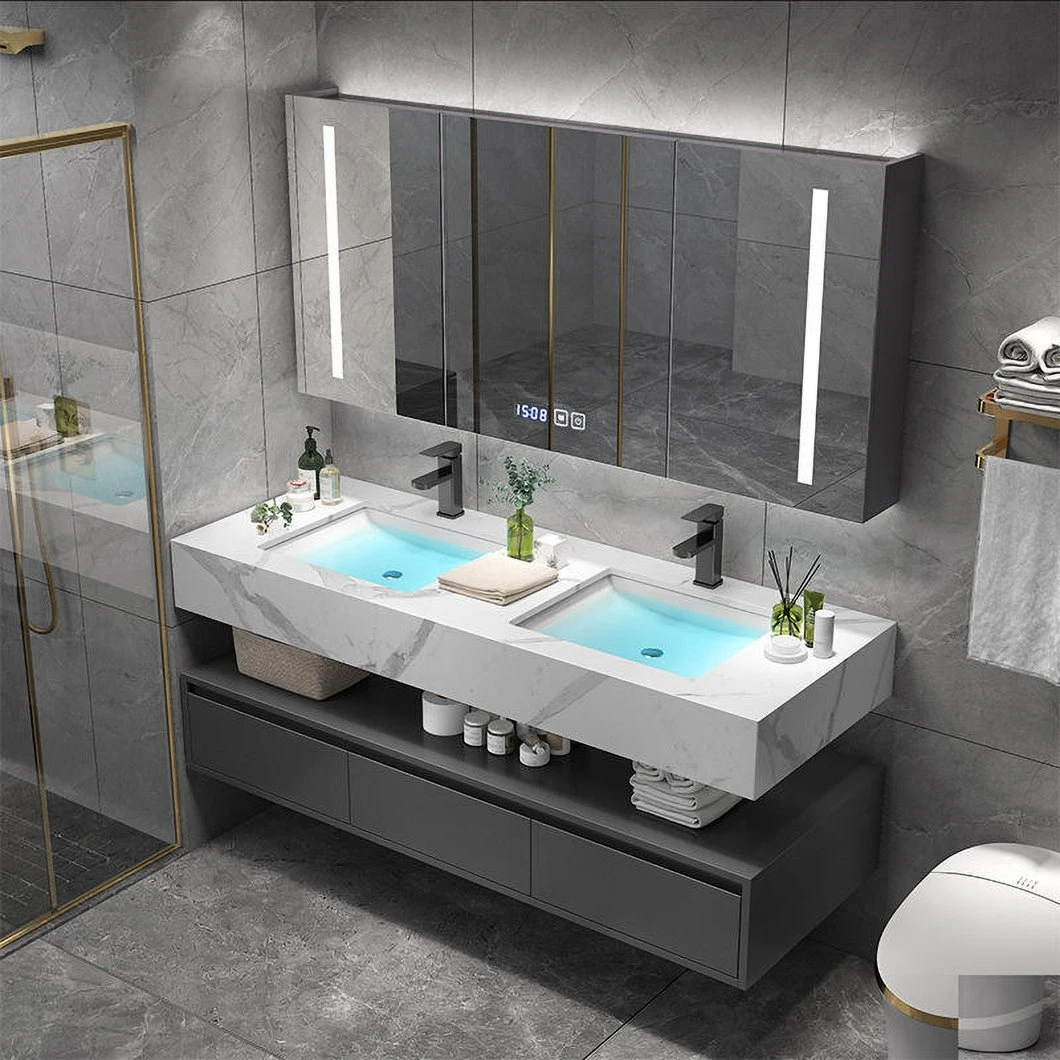 Armadietti sospesi a parete con specchio Bagno luminoso senza lavabo superiore Walk in Mobile da bagno rettangolare personalizzato