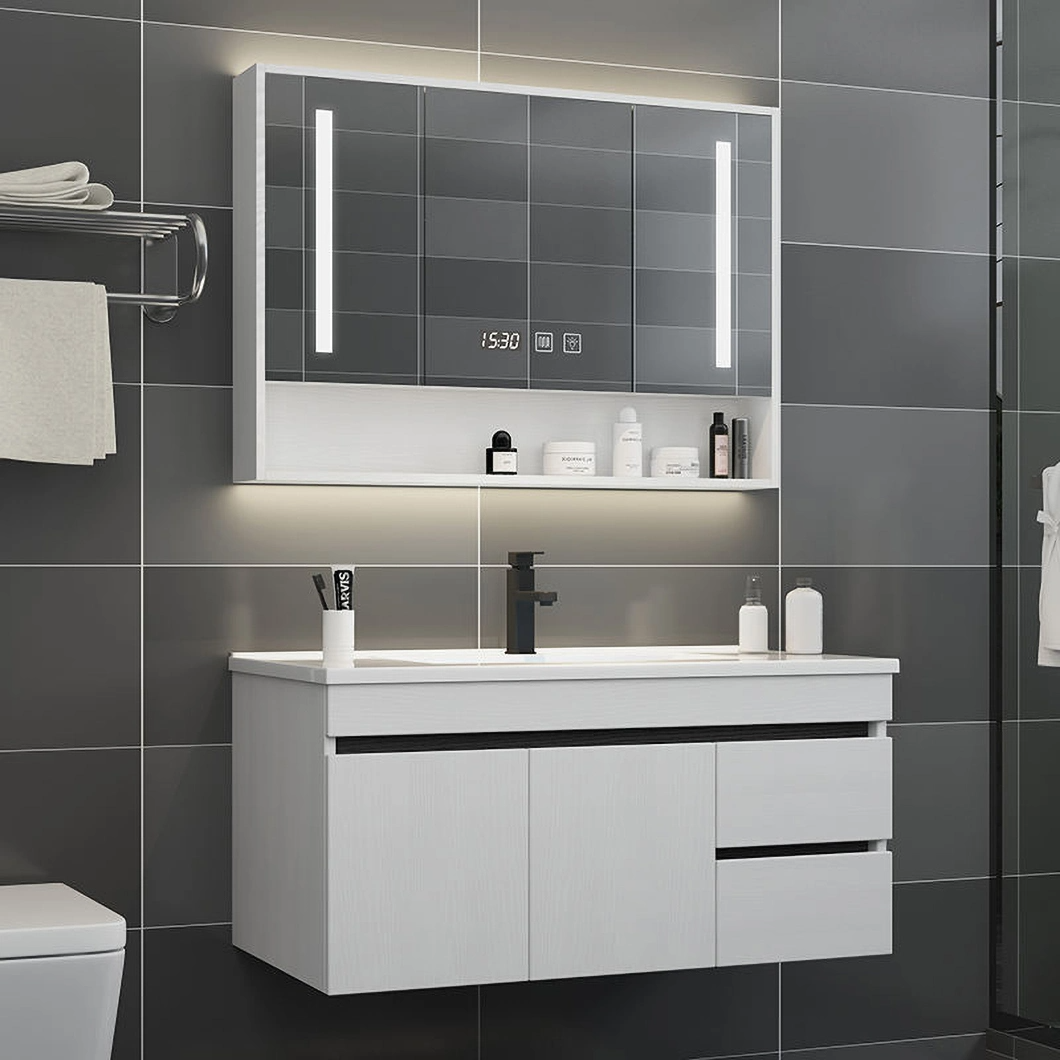 Armadietti sospesi a parete con specchio Bagno luminoso senza lavabo superiore Walk in Mobile da bagno rettangolare personalizzato