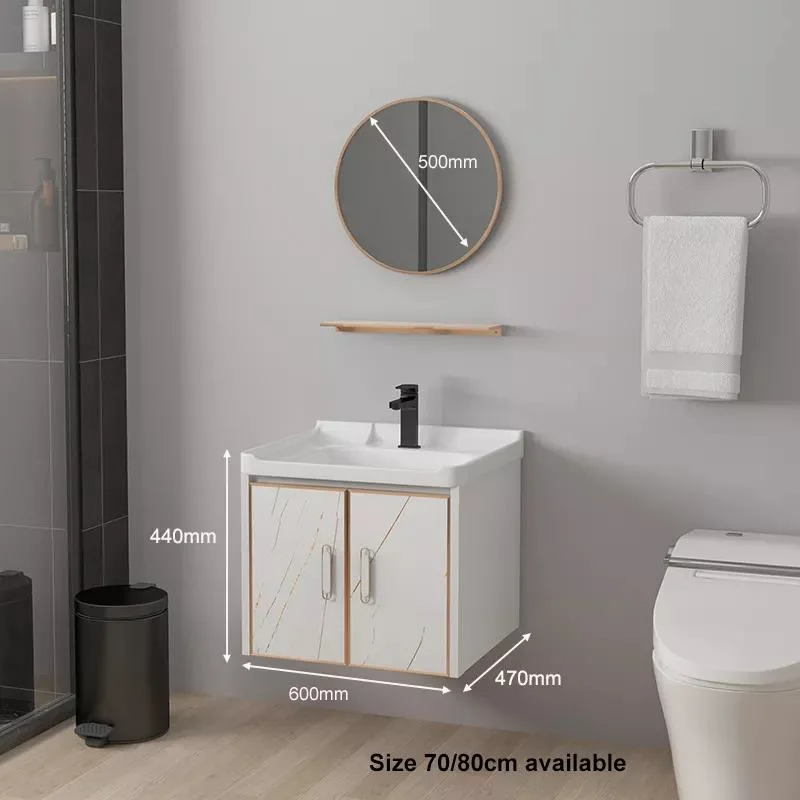 Specchio moderno impermeabile per montaggio a parete Mobiletto in alluminio Piccolo set di vanità Vanità da bagno con lavandino