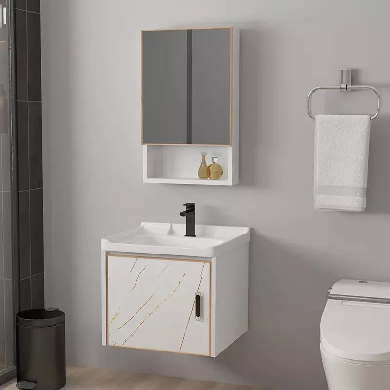 Specchio moderno impermeabile per montaggio a parete Mobiletto in alluminio Piccolo set di vanità Vanità da bagno con lavandino