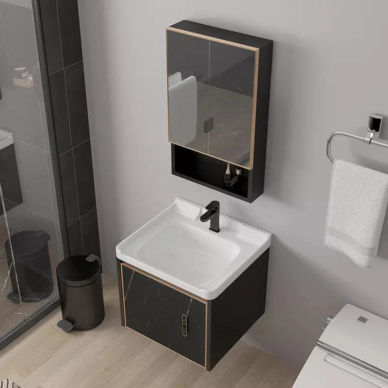 Specchio moderno impermeabile per montaggio a parete Mobiletto in alluminio Piccolo set di vanità Vanità da bagno con lavandino