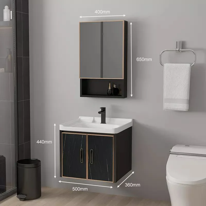 Specchio moderno impermeabile per montaggio a parete Mobiletto in alluminio Piccolo set di vanità Vanità da bagno con lavandino