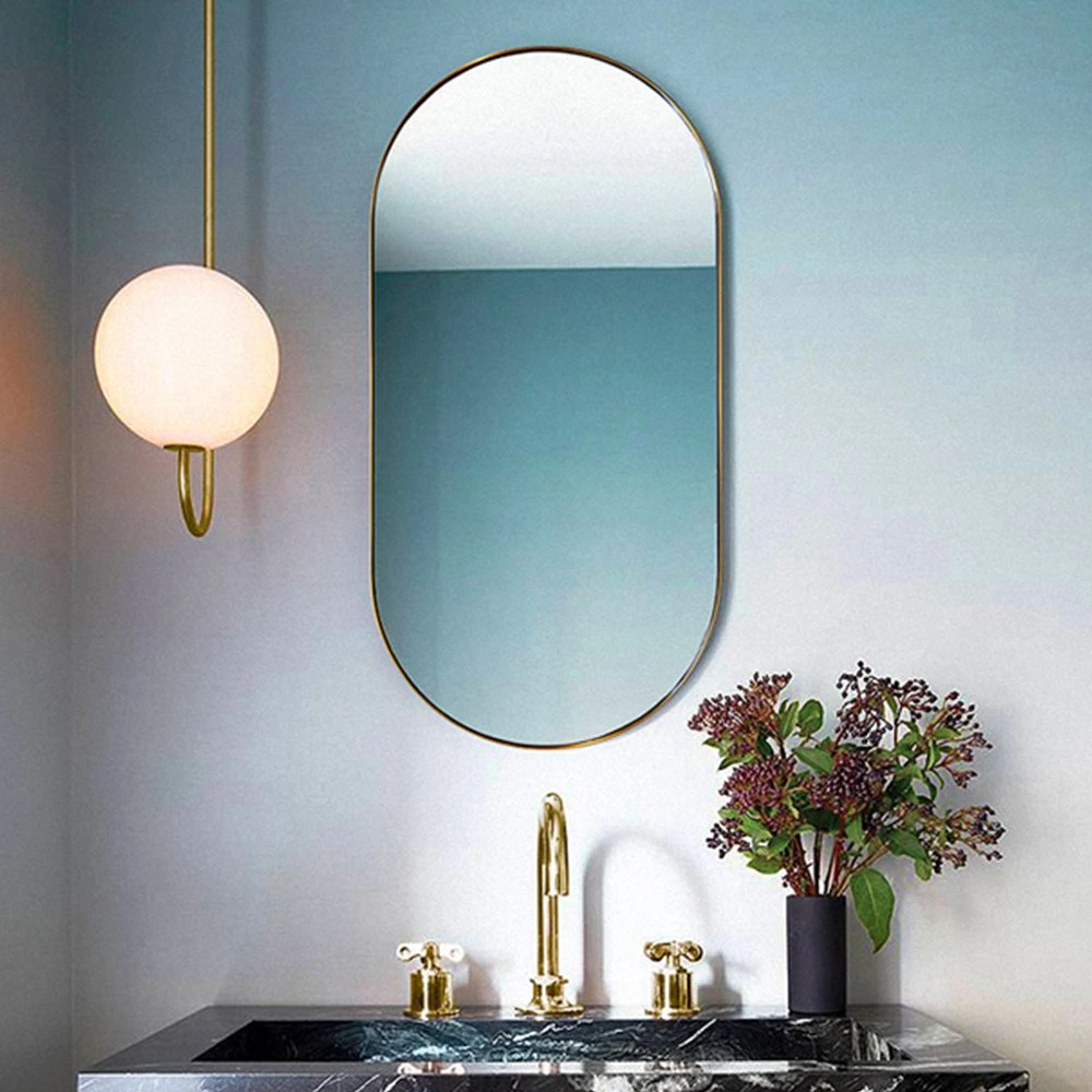 Specchio da bagno in vetro per bagno a tutta parete ovale moderno grande argento cromato di alta qualità