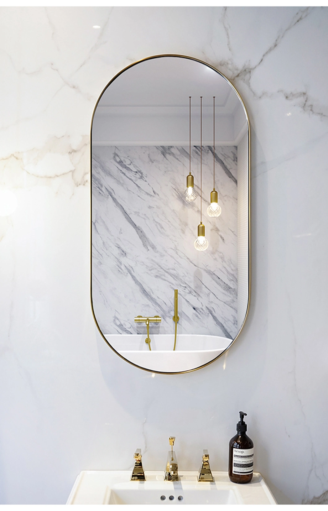 Specchio da bagno in vetro per bagno a tutta parete ovale moderno grande argento cromato di alta qualità