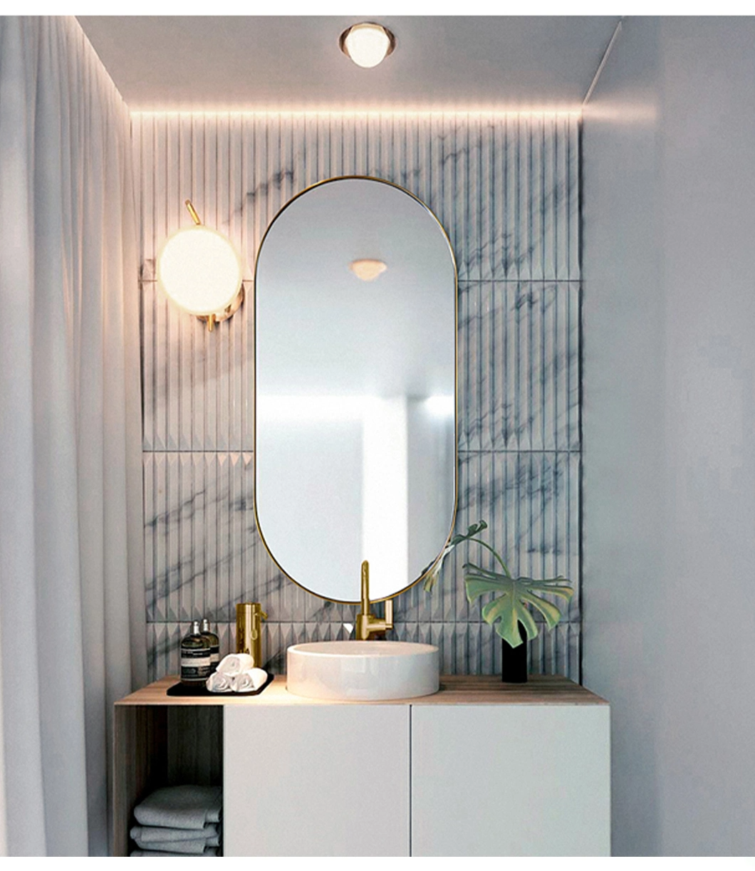 Specchio da toeletta da bagno antico in bronzo lungo da barba ovale da parete nuovo argento