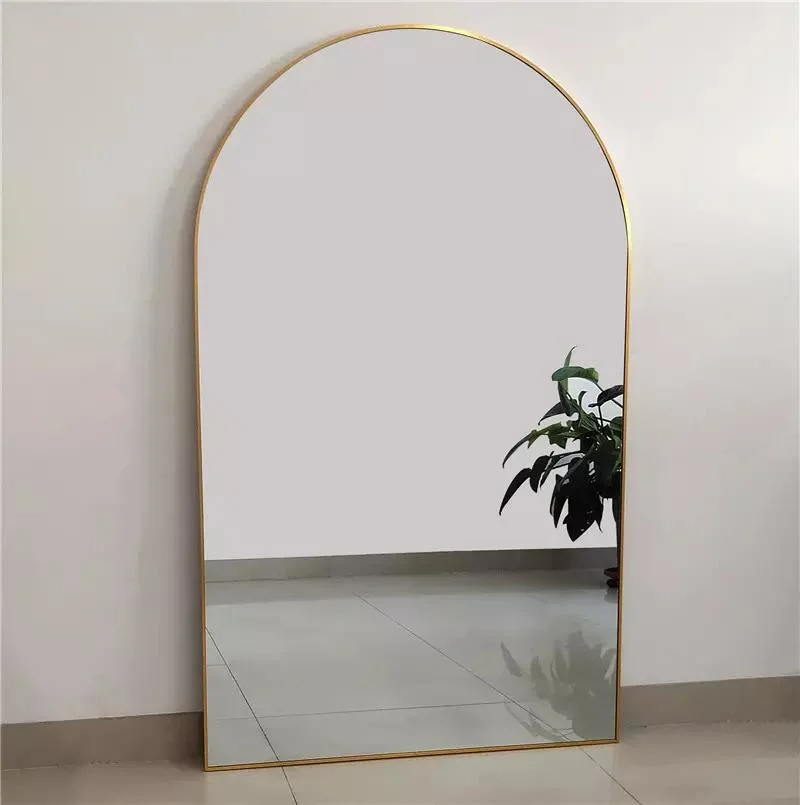 Personalizzato all'ingrosso grande grande arco in metallo con cornice in oro a figura intera corpo lungo specchio da parete da pavimento in piedi