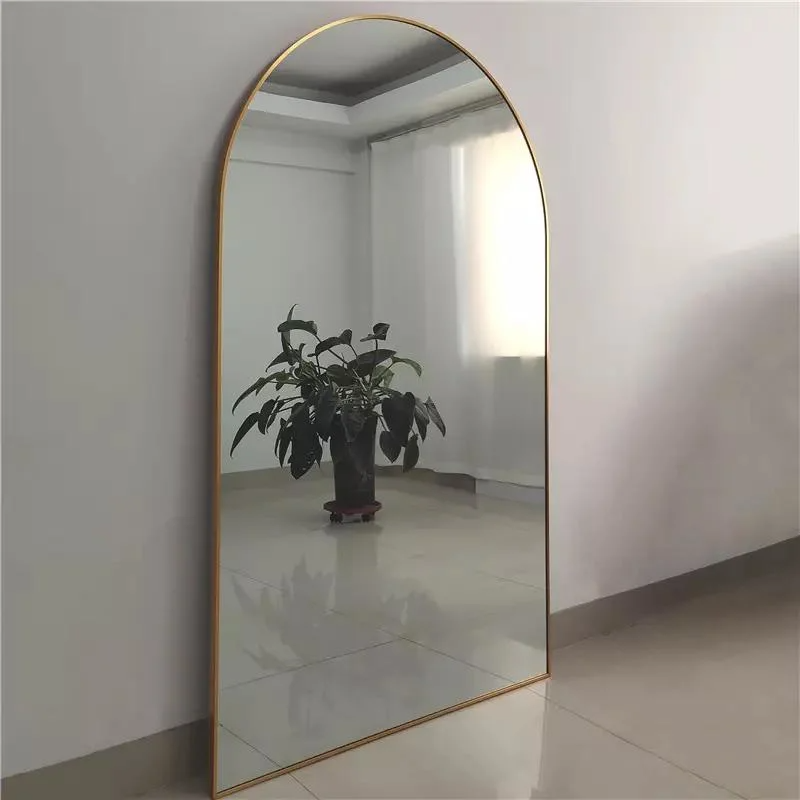 Personalizzato all'ingrosso grande grande arco in metallo con cornice in oro a figura intera corpo lungo specchio da parete da pavimento in piedi