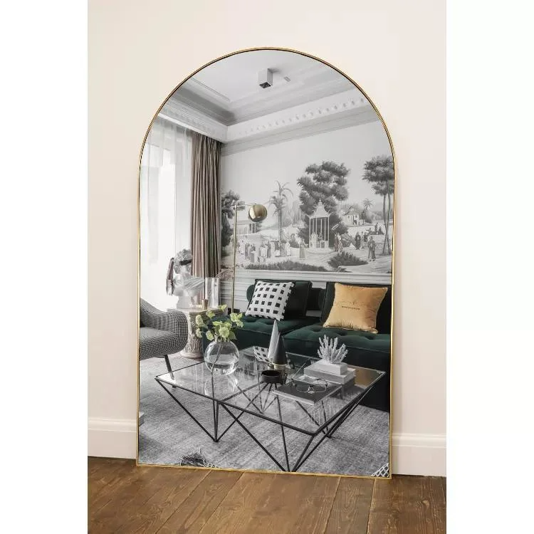 Personalizzato all'ingrosso grande grande arco in metallo con cornice in oro a figura intera corpo lungo specchio da parete da pavimento in piedi
