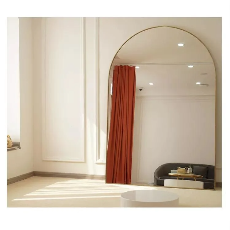 Personalizzato all'ingrosso grande grande arco in metallo con cornice in oro a figura intera corpo lungo specchio da parete da pavimento in piedi