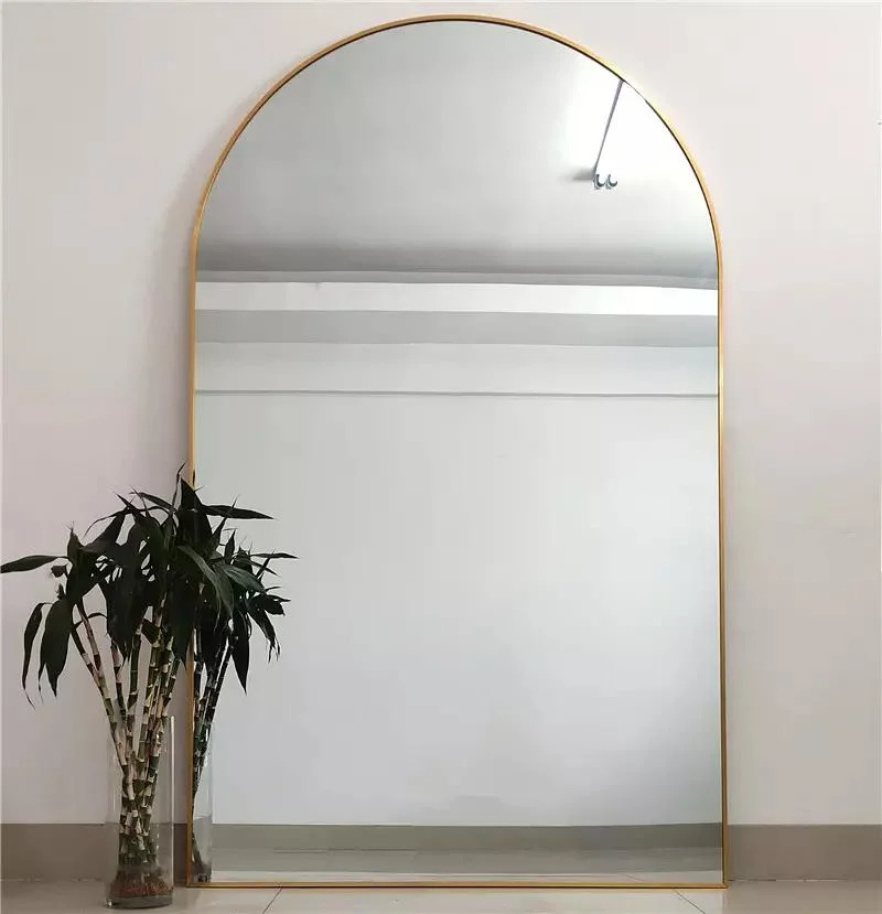 Personalizzato all'ingrosso grande grande arco in metallo con cornice in oro a figura intera corpo lungo specchio da parete da pavimento in piedi