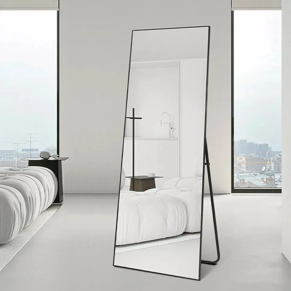 Grandi specchi a parete antideflagranti Camera da letto a figura intera Supporto da pavimento con cornice in alluminio Specchio dorato