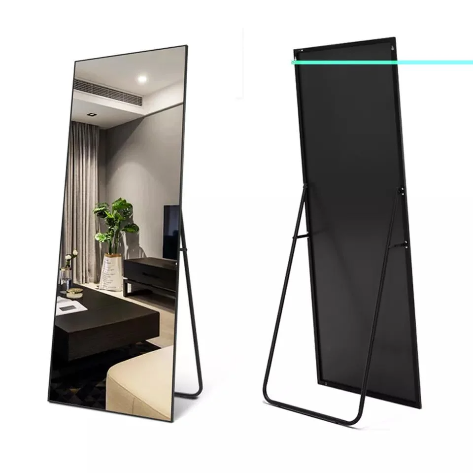Grandi specchi a parete antideflagranti Camera da letto a figura intera Supporto da pavimento con cornice in alluminio Specchio dorato