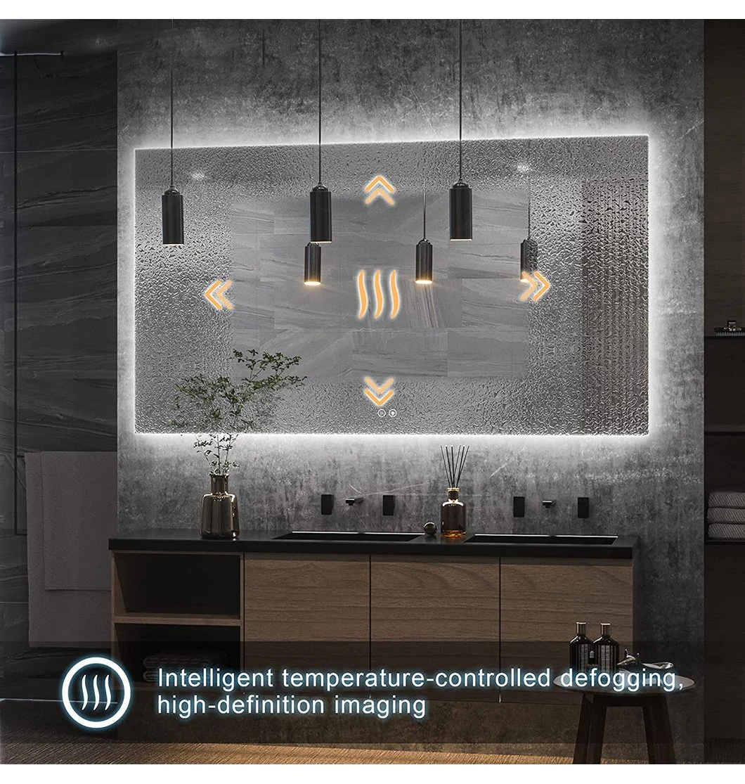 Decorazioni per la casa Bagno a parete Sensore tattile Bluetooth Vetro a specchio LED rettangolare
