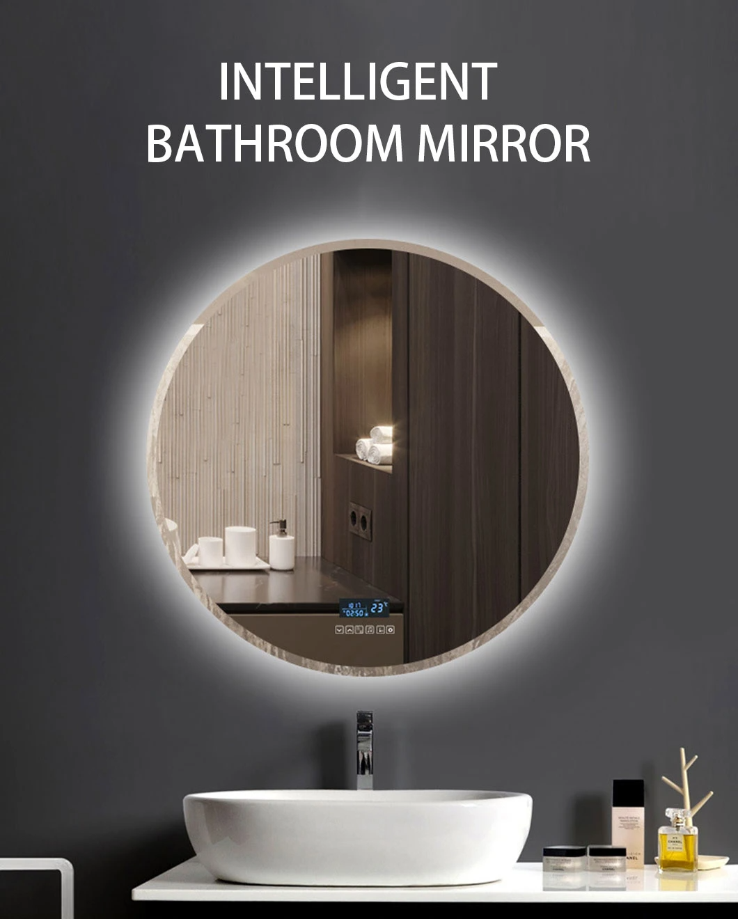 Hutton - Specchio rotondo con cornice in legno, diametro 76,2 cm, marrone rustico
