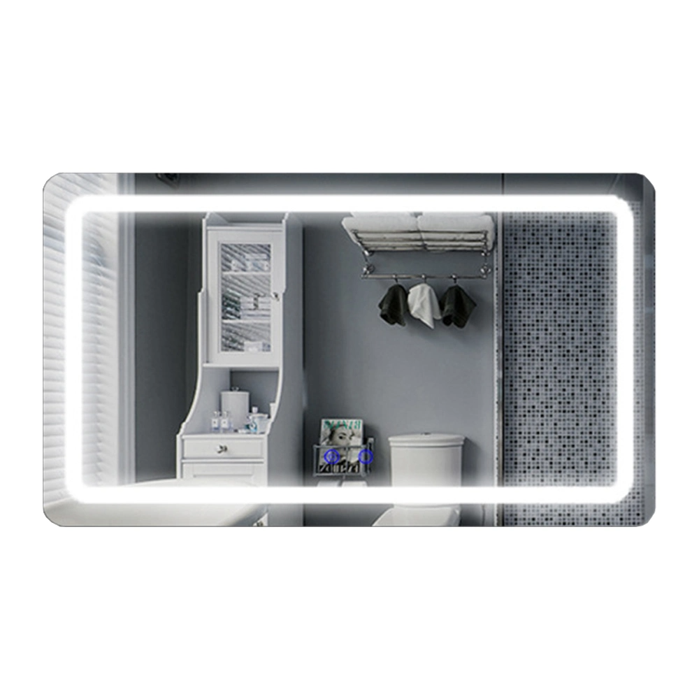 Specchio per lavabo intelligente decorativo per la casa di lusso Specchio per toeletta in vetro da parete retroilluminato senza cornice per bagno a LED