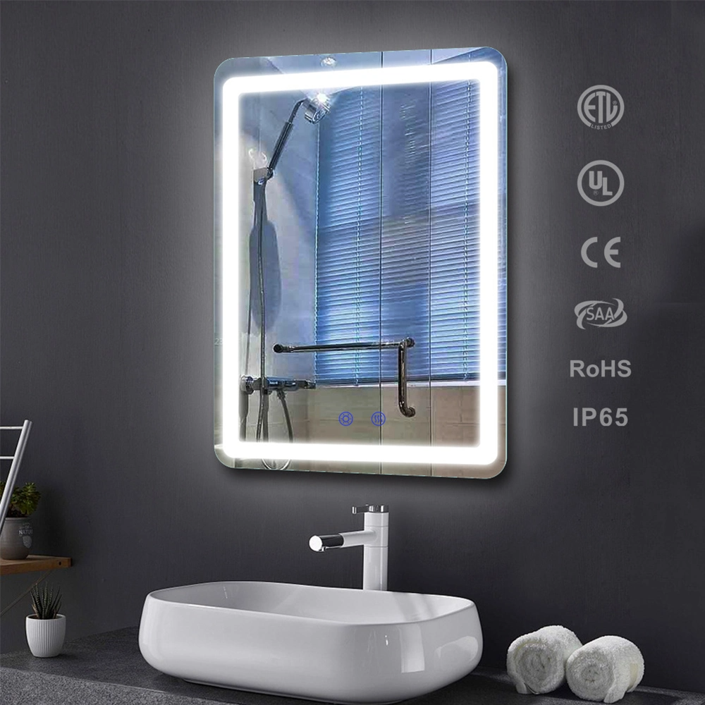 Specchio da bagno Bluetooth intelligente illuminato con sbrinatore a LED con orologio digitale