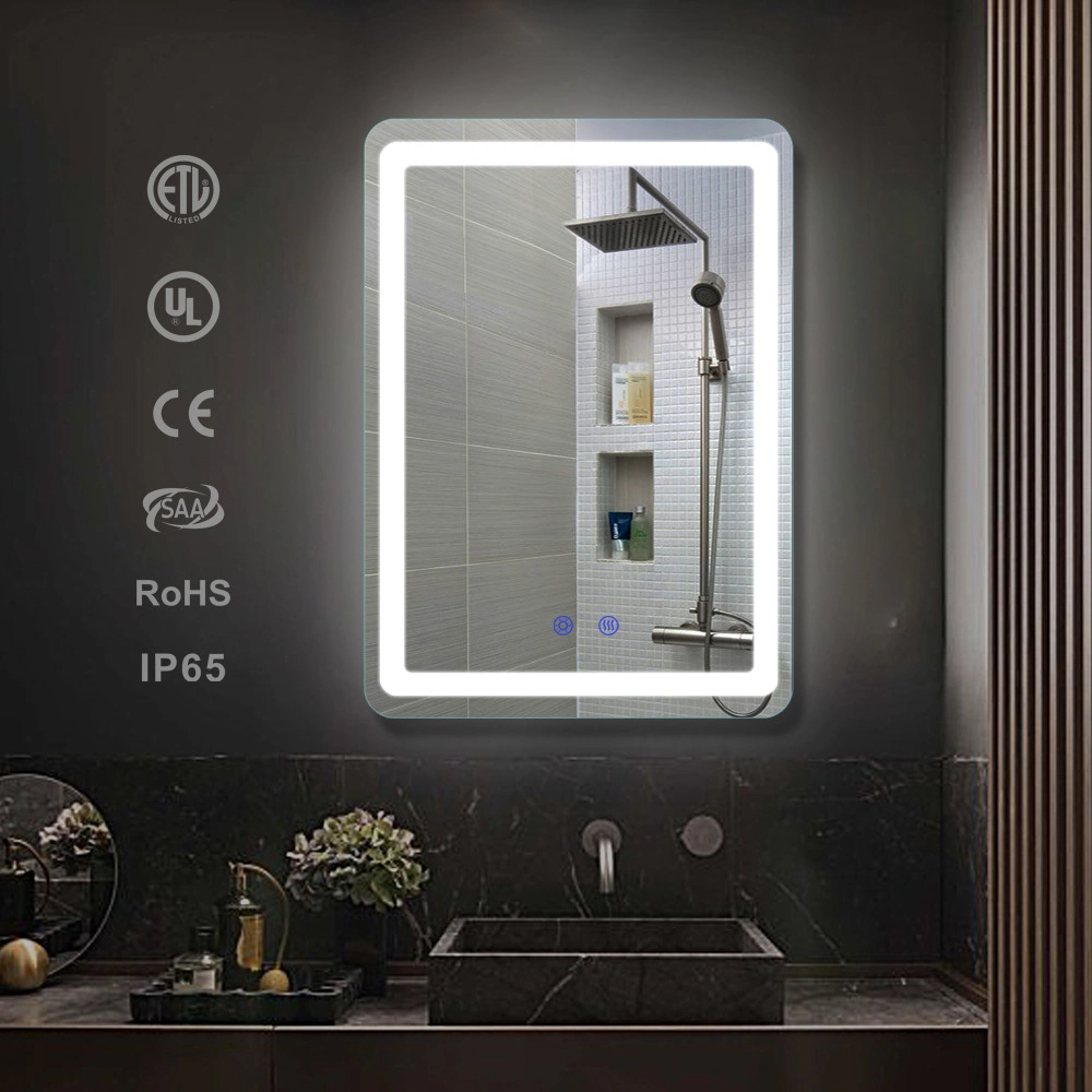 Specchio da bagno Bluetooth intelligente illuminato con sbrinatore a LED con orologio digitale