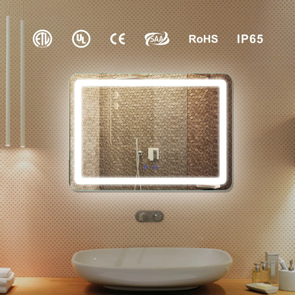 Specchio da bagno Bluetooth intelligente illuminato con sbrinatore a LED con orologio digitale