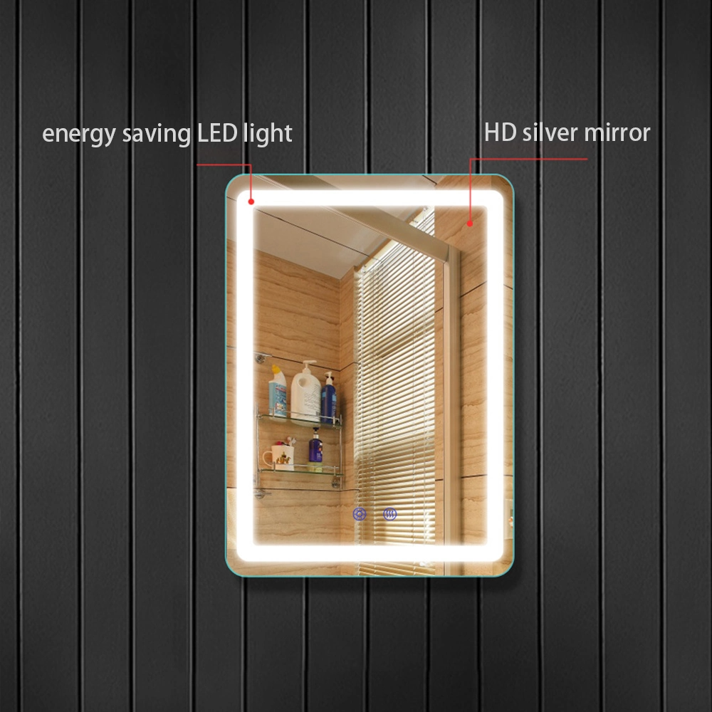 Specchio da bagno Bluetooth intelligente illuminato con sbrinatore a LED con orologio digitale