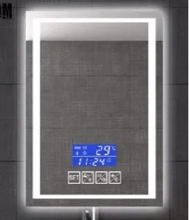 Specchio da bagno Bluetooth intelligente illuminato con sbrinatore a LED con orologio digitale