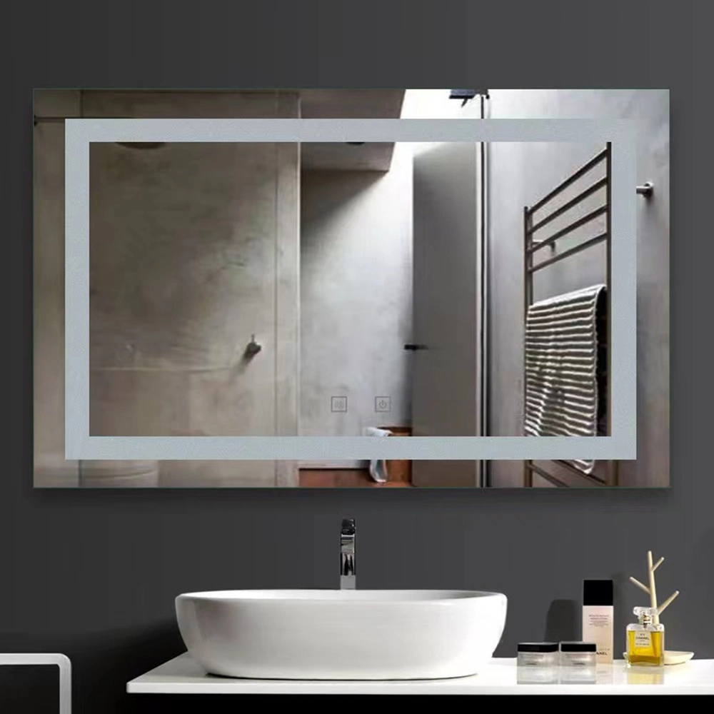Specchio da toeletta da bagno illuminato a LED rettangolare a parete con funzione antiappannamento