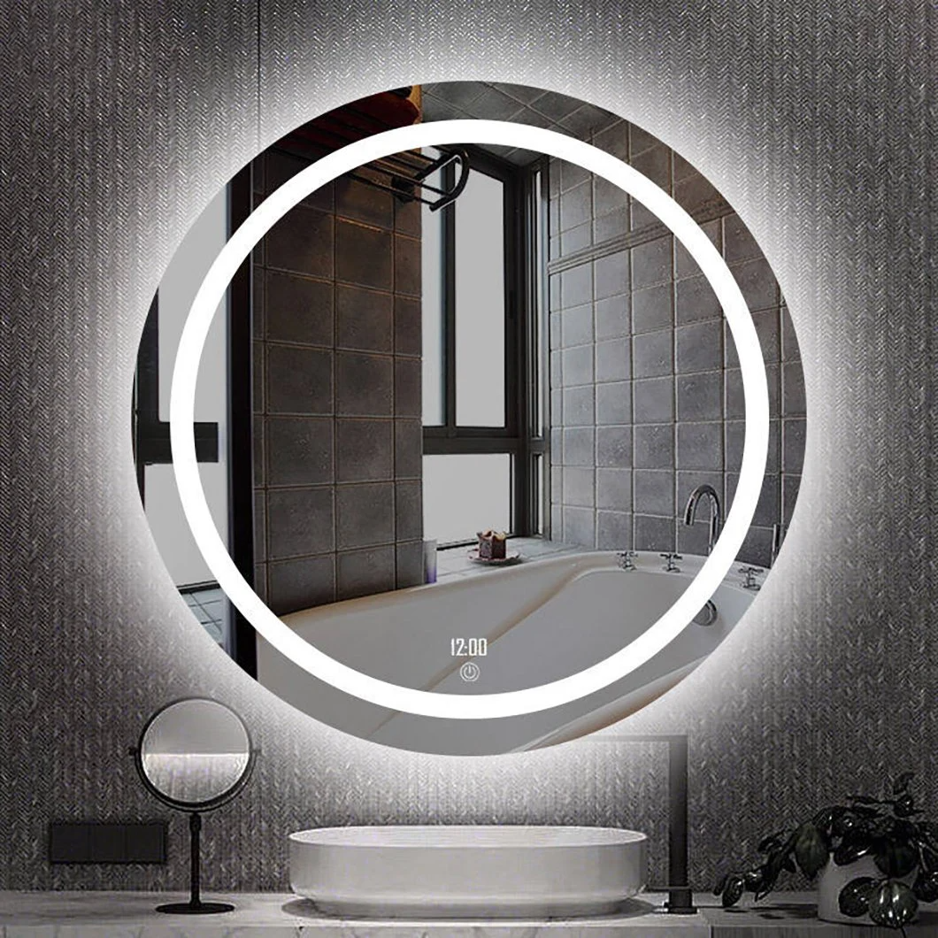 Specchio da bagno di lusso per hotel illuminato a LED rotondo antiappannamento retroilluminato a LED personalizzato