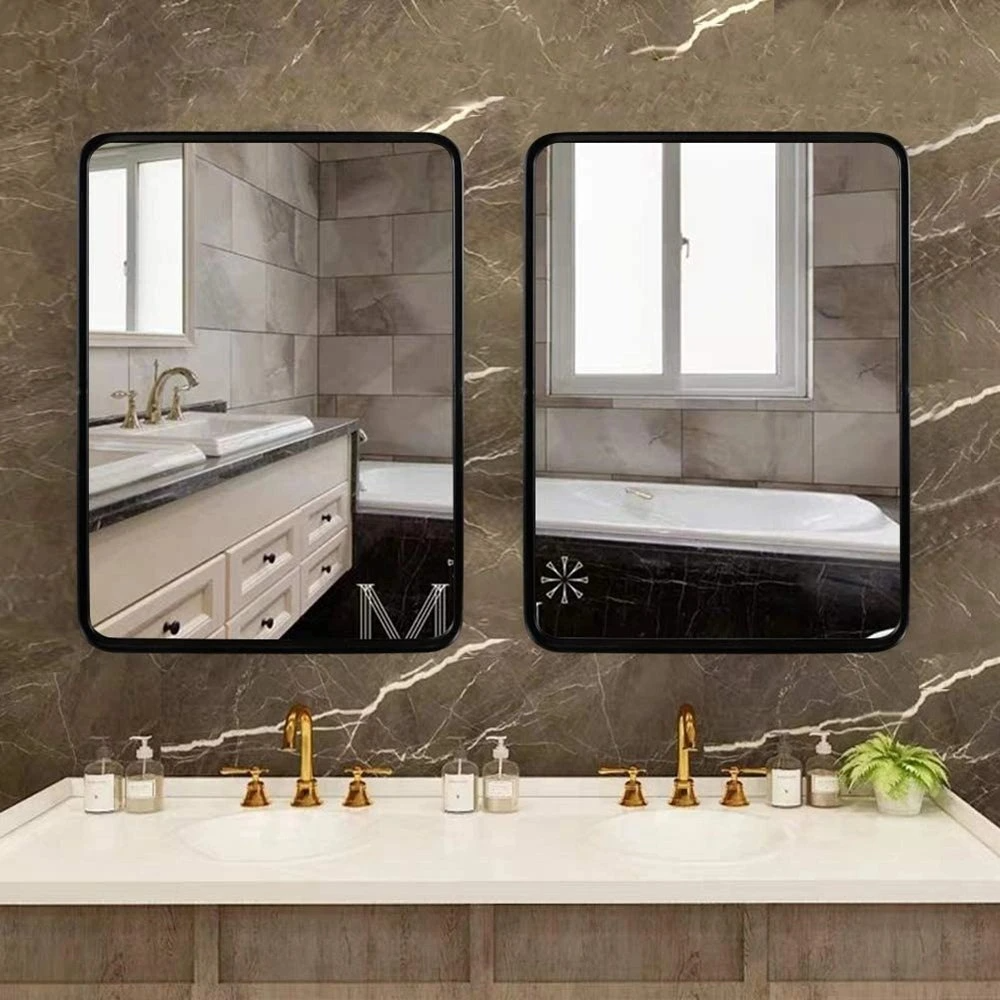 Home Decor Frame Specchio Specchio da parete in alluminio Orizzontale/Verticale Mobili da bagno Specchio rettangolare smussato Mobili da salone