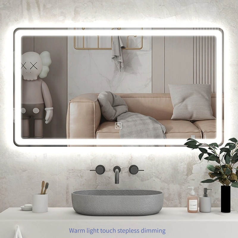 Specchio da bagno a LED intelligente per Android con specchio per vanità in alluminio rettangolare di vendita calda per hotel
