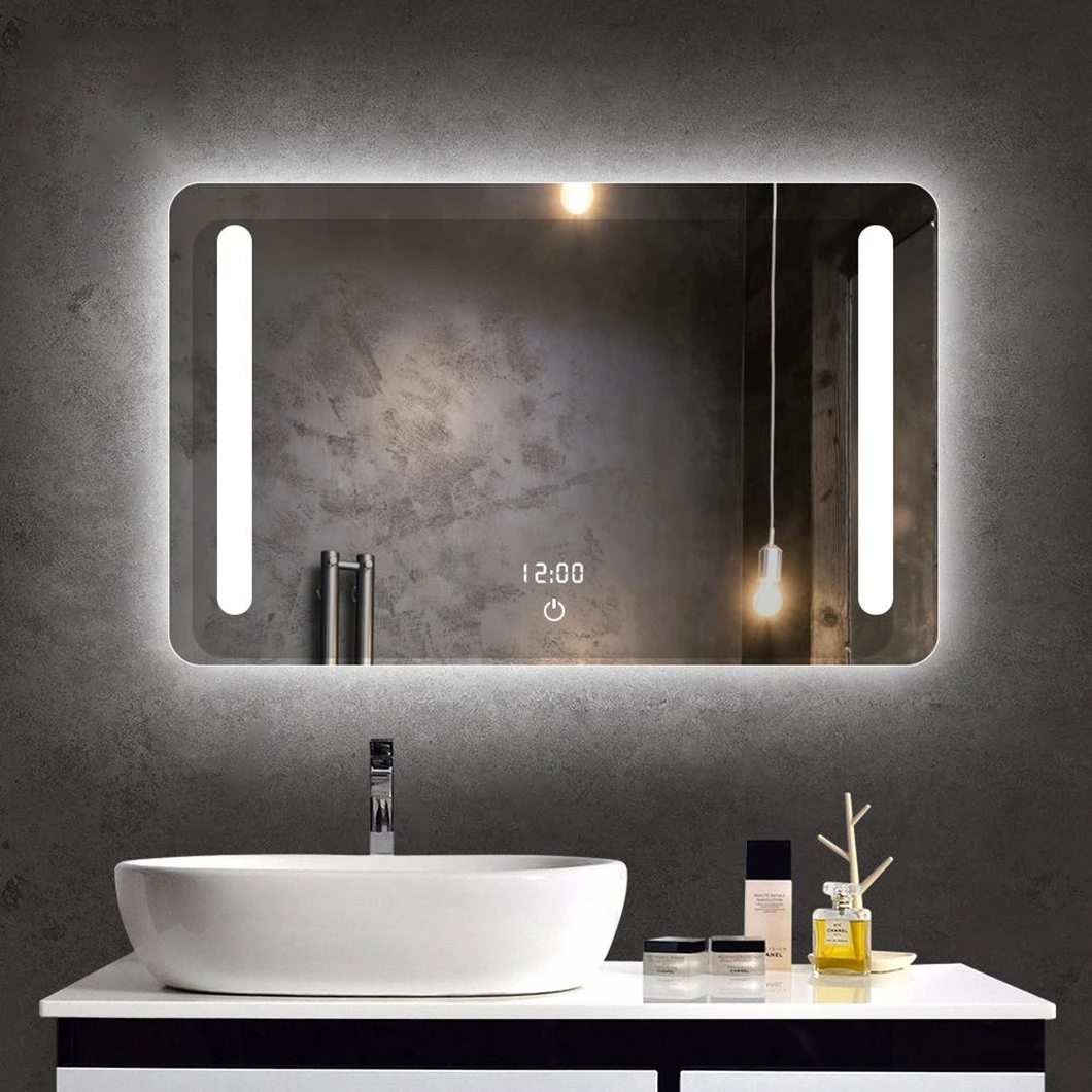 Specchio da bagno intelligente con luce a LED con antiappannamento elettronico, funzione Smart Touch, visualizzazione dell'ora