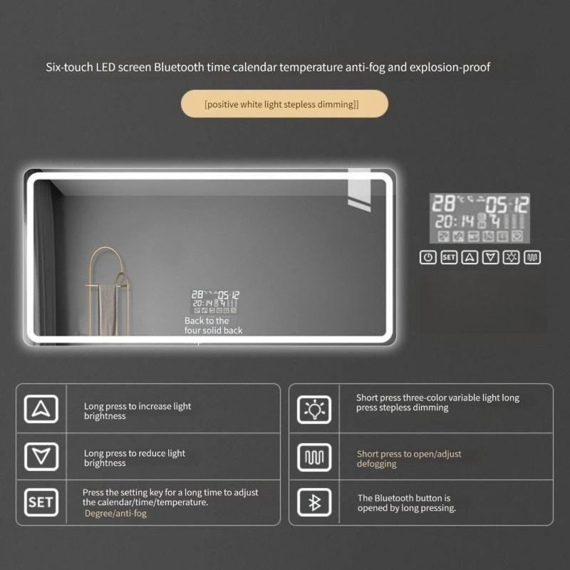 Specchio da bagno con luce LED Smart illuminato a parete per hotel personalizzato personalizzato