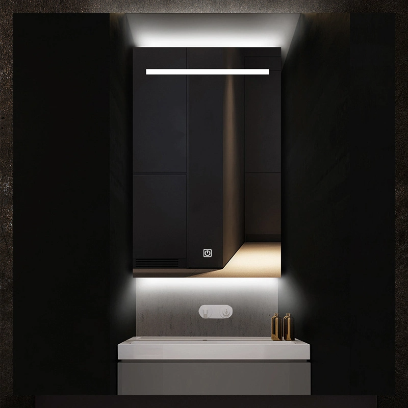Commercio all'ingrosso di lusso per la casa decorativa cornice in alluminio lavabo intelligente specchio rotondo superficie frontale luce a LED specchio da trucco in vetro da parete illuminato da bagno