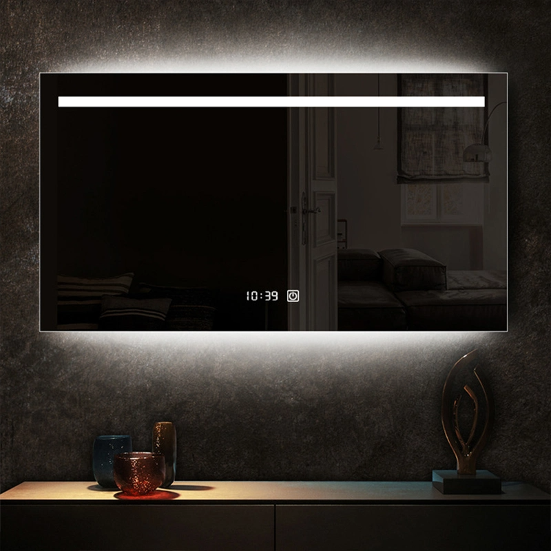 Commercio all'ingrosso di lusso per la casa decorativa cornice in alluminio lavabo intelligente specchio rotondo superficie frontale luce a LED specchio da trucco in vetro da parete illuminato da bagno