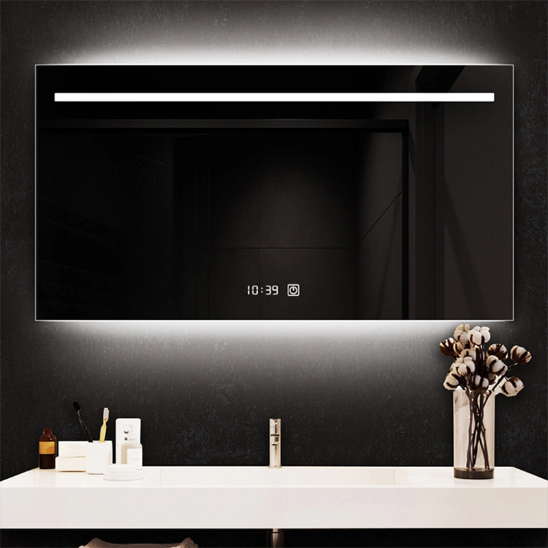 Commercio all'ingrosso di lusso per la casa decorativa cornice in alluminio lavabo intelligente specchio rotondo superficie frontale luce a LED specchio da trucco in vetro da parete illuminato da bagno