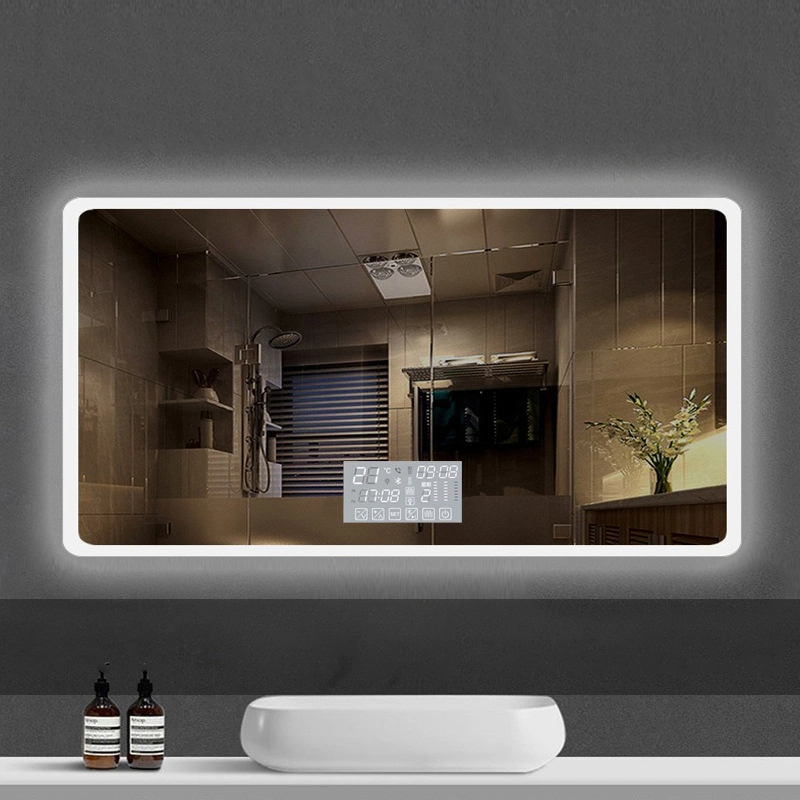 Specchio LED da bagno rotondo rettangolare illuminato senza cornice montato in fabbrica