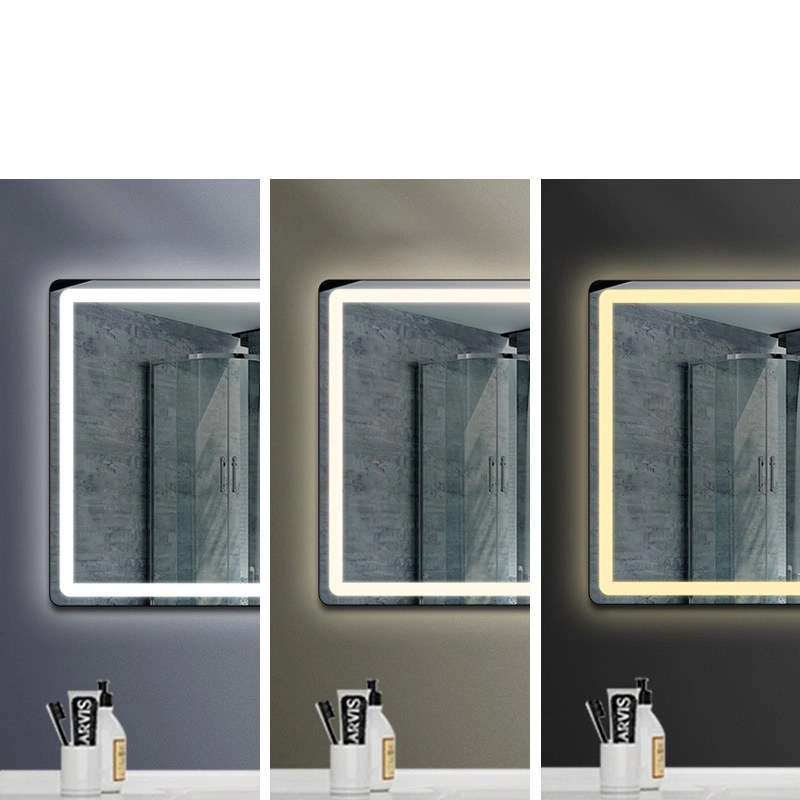 Specchio LED da bagno rotondo rettangolare illuminato senza cornice montato in fabbrica