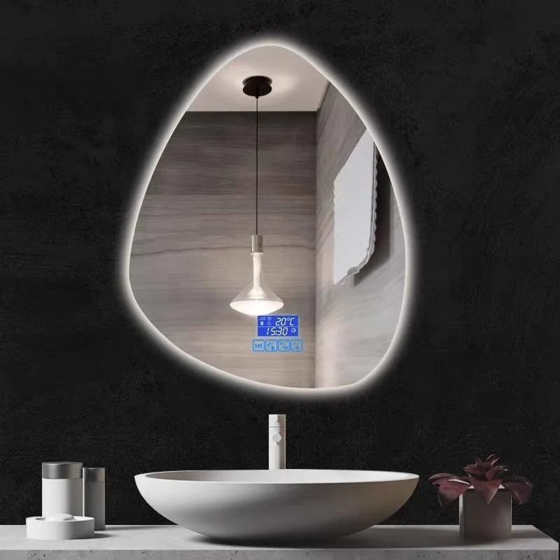 Specchio da bagno con illuminazione personalizzata irregolare Specchio da bagno a parete per vasca da bagno per interessi speciali Specchio LED intelligente