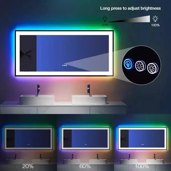 Specchio da parete in vetro personalizzato con touch screen, dimmer per luci da bagno, specchio da bagno a LED intelligente