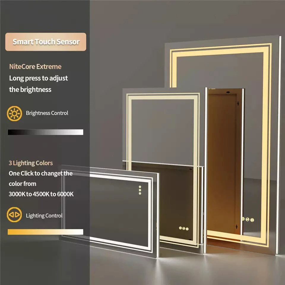 Specchio per il trucco da bagno illuminato a LED intelligente senza cornice Specchio da bagno a parete con doppia luce