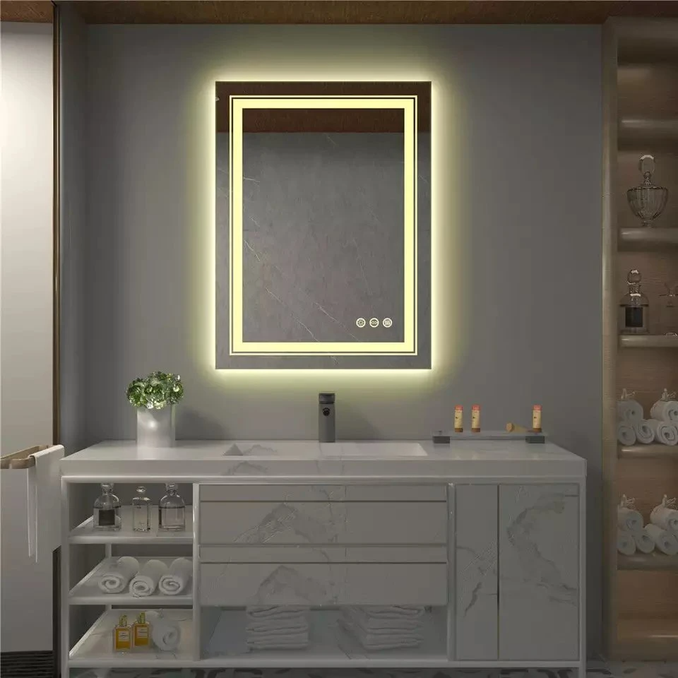 Specchio per il trucco da bagno illuminato a LED intelligente senza cornice Specchio da bagno a parete con doppia luce