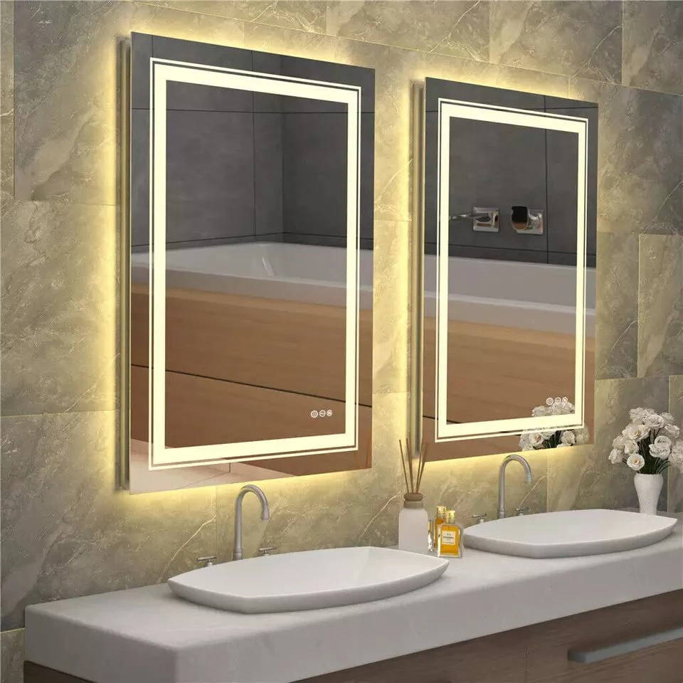 Specchio per il trucco da bagno illuminato a LED intelligente senza cornice Specchio da bagno a parete con doppia luce