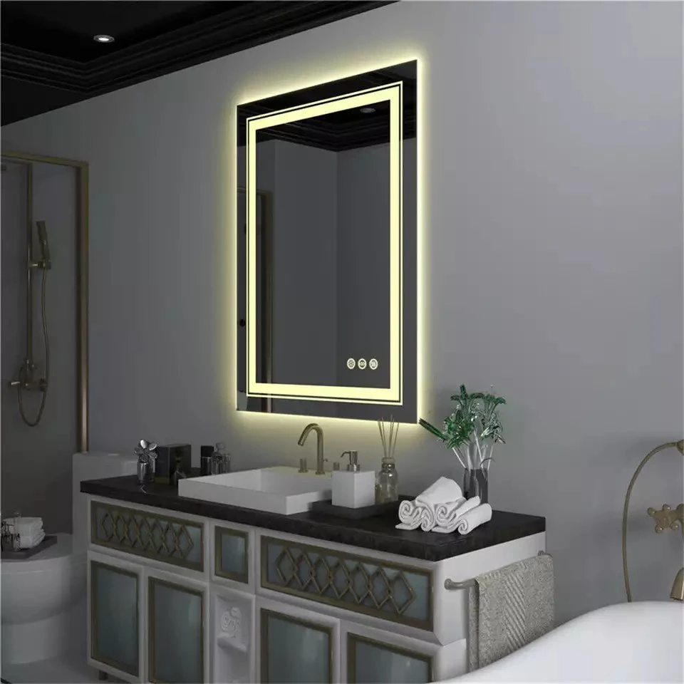 Specchio per il trucco da bagno illuminato a LED intelligente senza cornice Specchio da bagno a parete con doppia luce