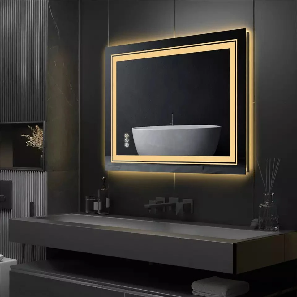 Specchio per il trucco da bagno illuminato a LED intelligente senza cornice Specchio da bagno a parete con doppia luce