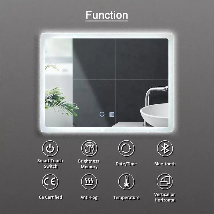 Alta qualità Home Hotel Mall SPA Salon Fitness Edge Light Defogging Smart Wall Mounted Rectangle Shape LED Light Specchio da bagno